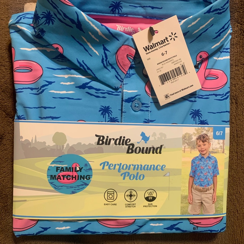 Birdie Bound Blue Flamingo Polo ShirtBrand New with tags Boys 6/7.